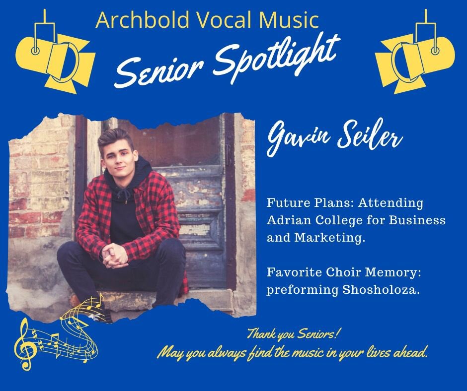 ArchboldChoirs's tweet photo. We have another senior spotlight! Mr. Gavin Seiler! https://t.co/0YOXbfdic3