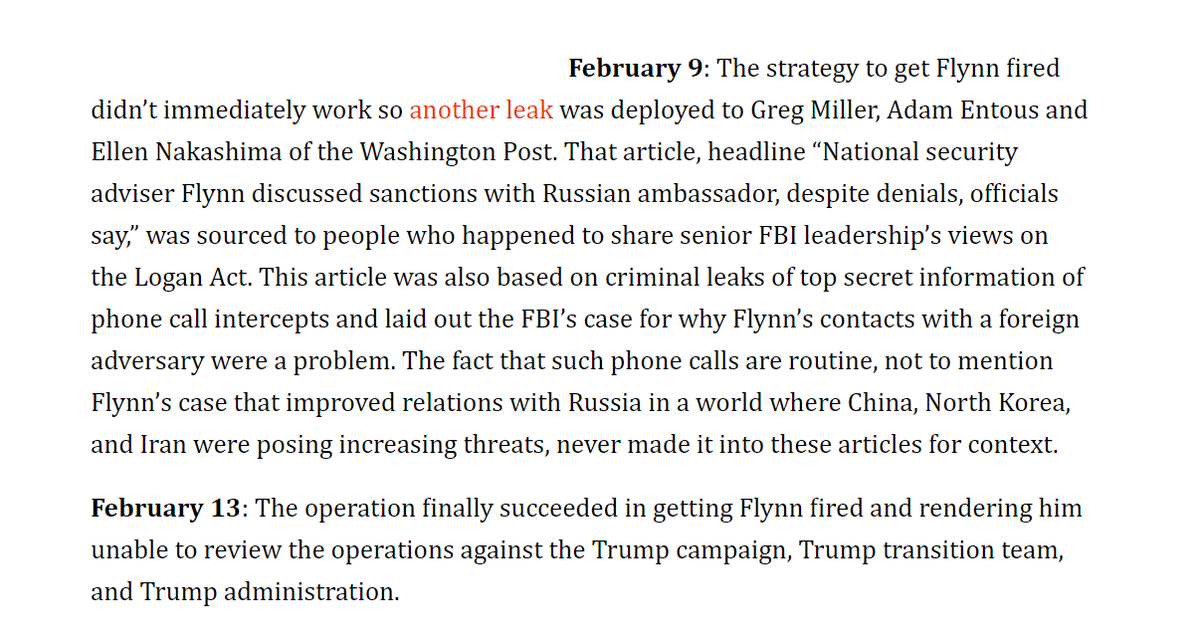 41) A second illegal leak of information was needed before Flynn would be removed from his position as National Security Adviser.