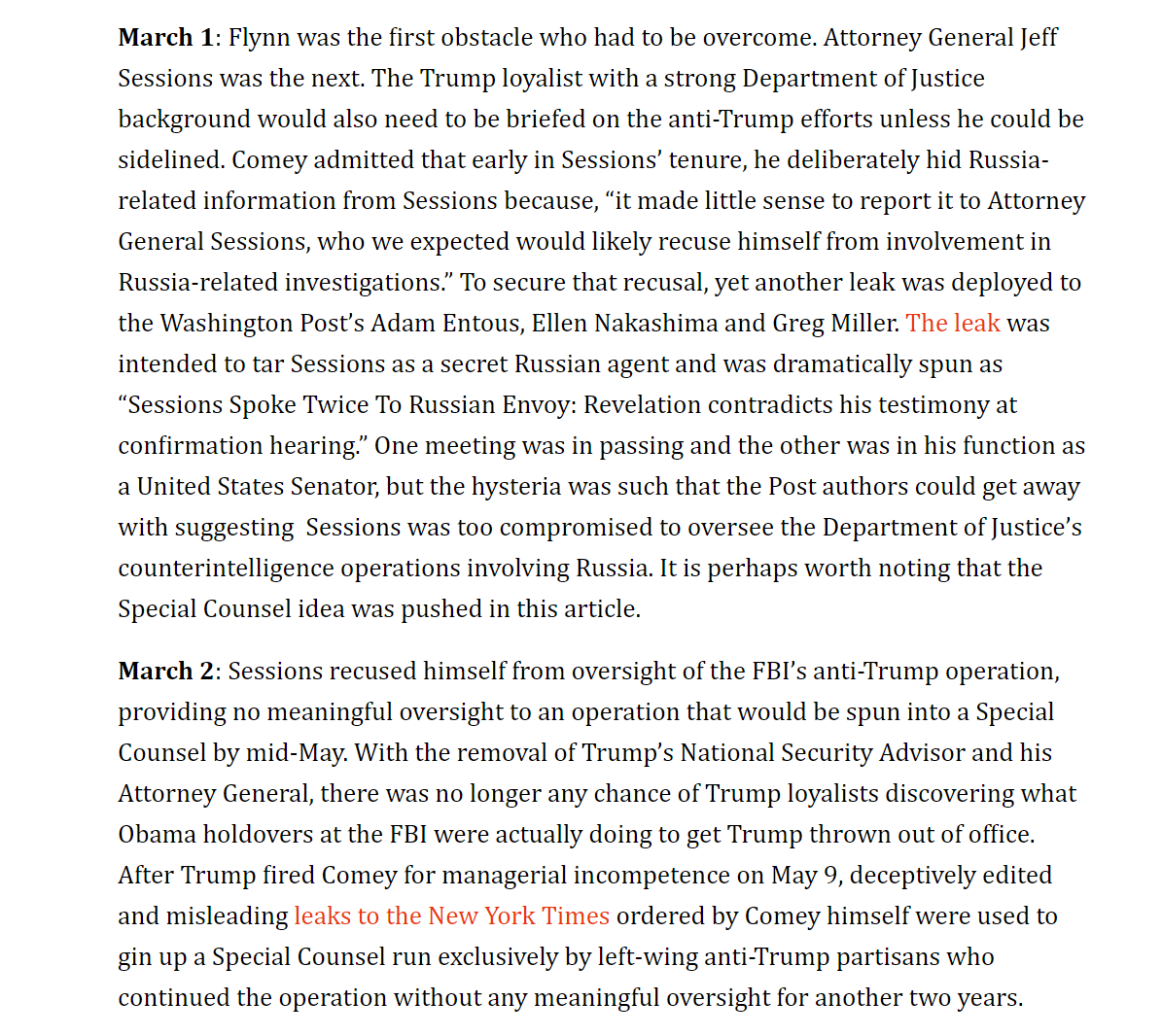 42) With Flynn out of the way, the  #Obamagate plotters went to work on neutralizing Jeff Sessions. Jim Comey kept information about the Russia investigation from Sessions.He and others leaked information to smear Sessions as a Russian sympathizer and he quickly recused himself