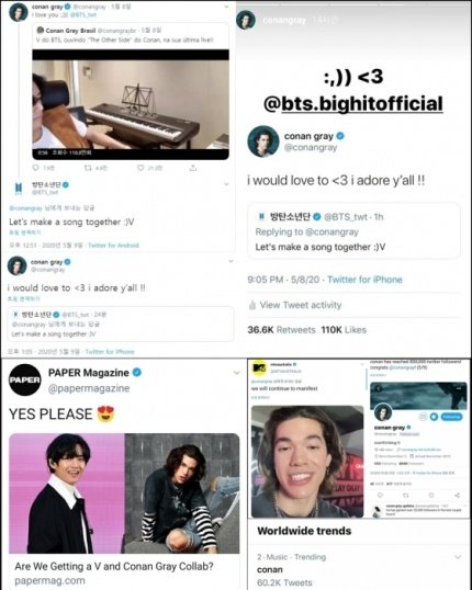  #TaehyungNaver 05.11.20Will the collaboration between  #BTSV and US pop star Conan Gray take place?V & Conan Gray are both fans of each other & hope for musical exchanges; exciting both fans & media around the worldLIKE & RECOMMEND https://n.news.naver.com/entertain/article/108/0002861889 #방탄소년단뷔