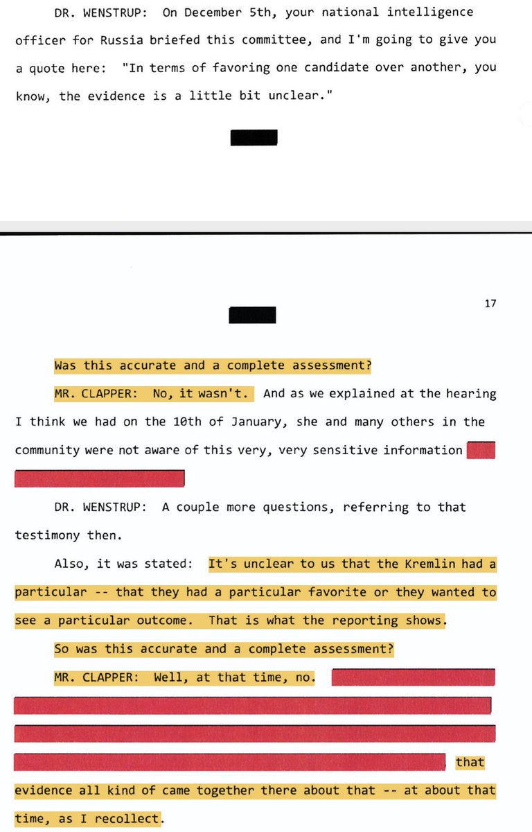 WENSTRUP: But on Dec 5, 2016 you didn't REALLY know if they wanted Trump to win.CLAPPER: We were still collecting and analyzing intel. We got some killer sources a bit later. Then we knew.