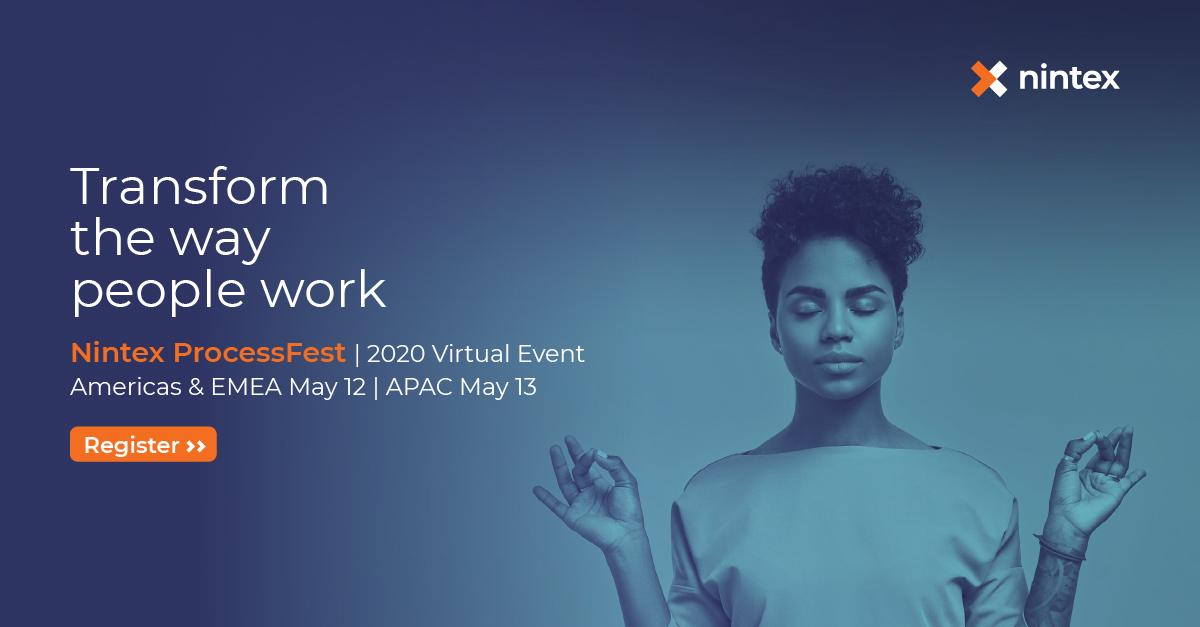 Nintex's tweet photo. Last call! Carve out time for yourself and register for this week's virtual #NintexProcessFest. https://t.co/jgehOOv1mi #thepowerofprocess #inthistogether #virtualevent https://t.co/KMD1KGsEeC