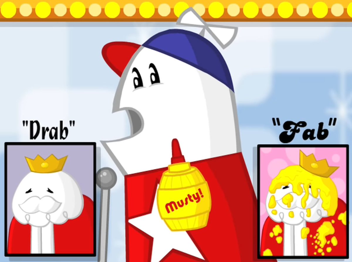 LittleStrongBad's tweet image. From drab to fab with nothing but mustard!