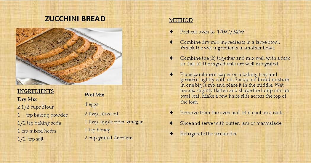 rada_jam's tweet photo. Farmers supply large volumes of Zucchini to hotels. However, with the closure of hotels they are widely available to the general public. Here are a few recipes provided by the  Home Economics and Social Services Unit.
@micafjamaica 
@rada_jam 
@SayYesToFresh https://t.co/IC6em9drUn