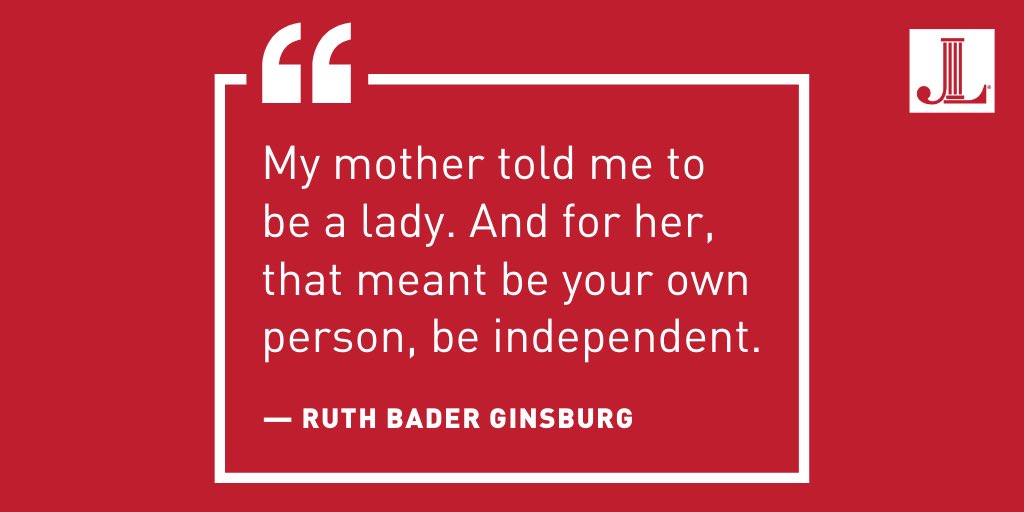 JLPGH's tweet photo. Justice Ruth Bader Ginsburg on her mom’s influence on her life: “My mother told me to be a lady. And for her, that meant be your own person, be independent." On this #MothersDay, we’re thinking about the strong women in our lives. How has your mom influenced you? #bejlp https://t.co/kblndljPU1