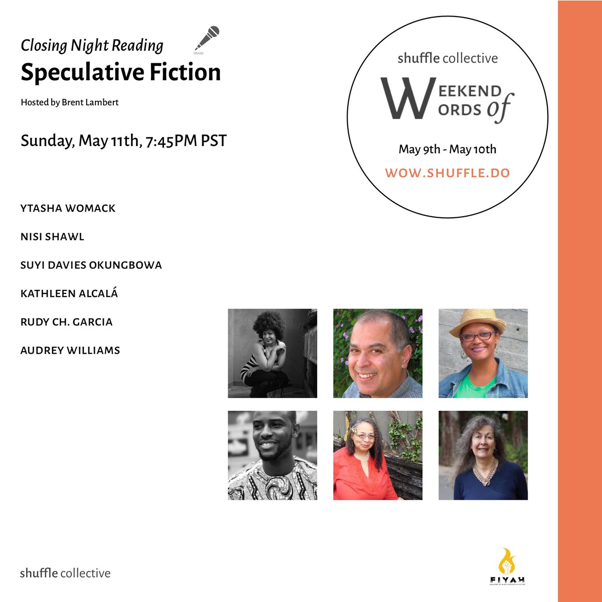 shufflenetwork's tweet photo. To wrap up the #WeekendOfWords, we have the folks from the world of Chicano Sci-fi coming together with Black Speculative Fiction authors for a very special reading. We'll have @ytashawomack @IAmSuyiDavies @NisiShawl @ancestrlfutures Kathleen Alcalá, Rudy Ch. Garcia. https://t.co/8A1kEoBPzo