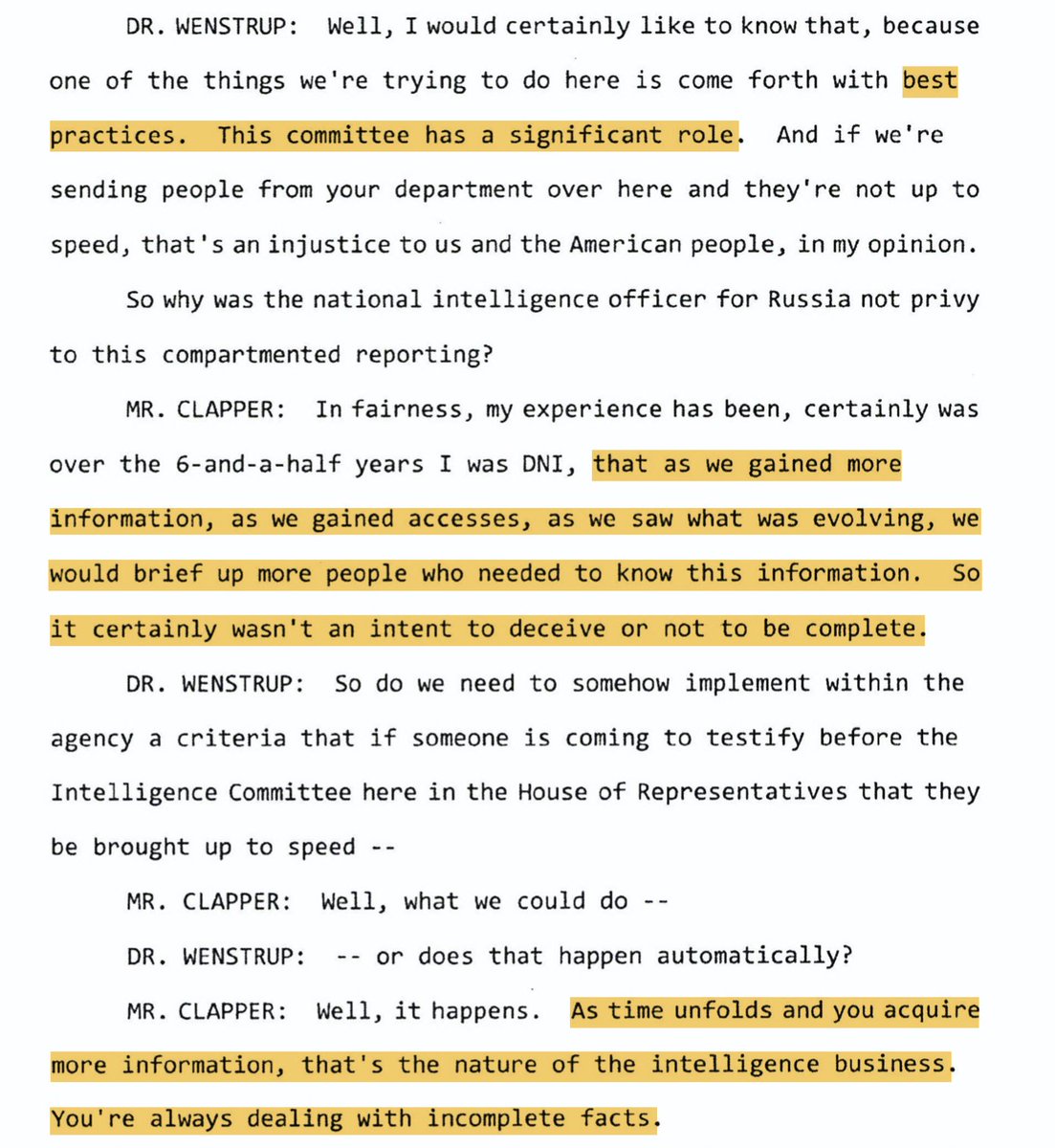 WENSTRUP: Well, it's our job to tell you how to intelligence better. CLAPPER: Yes. You're a podiatrist and I was piloting intelligence missions when you were 4. I can't wait.