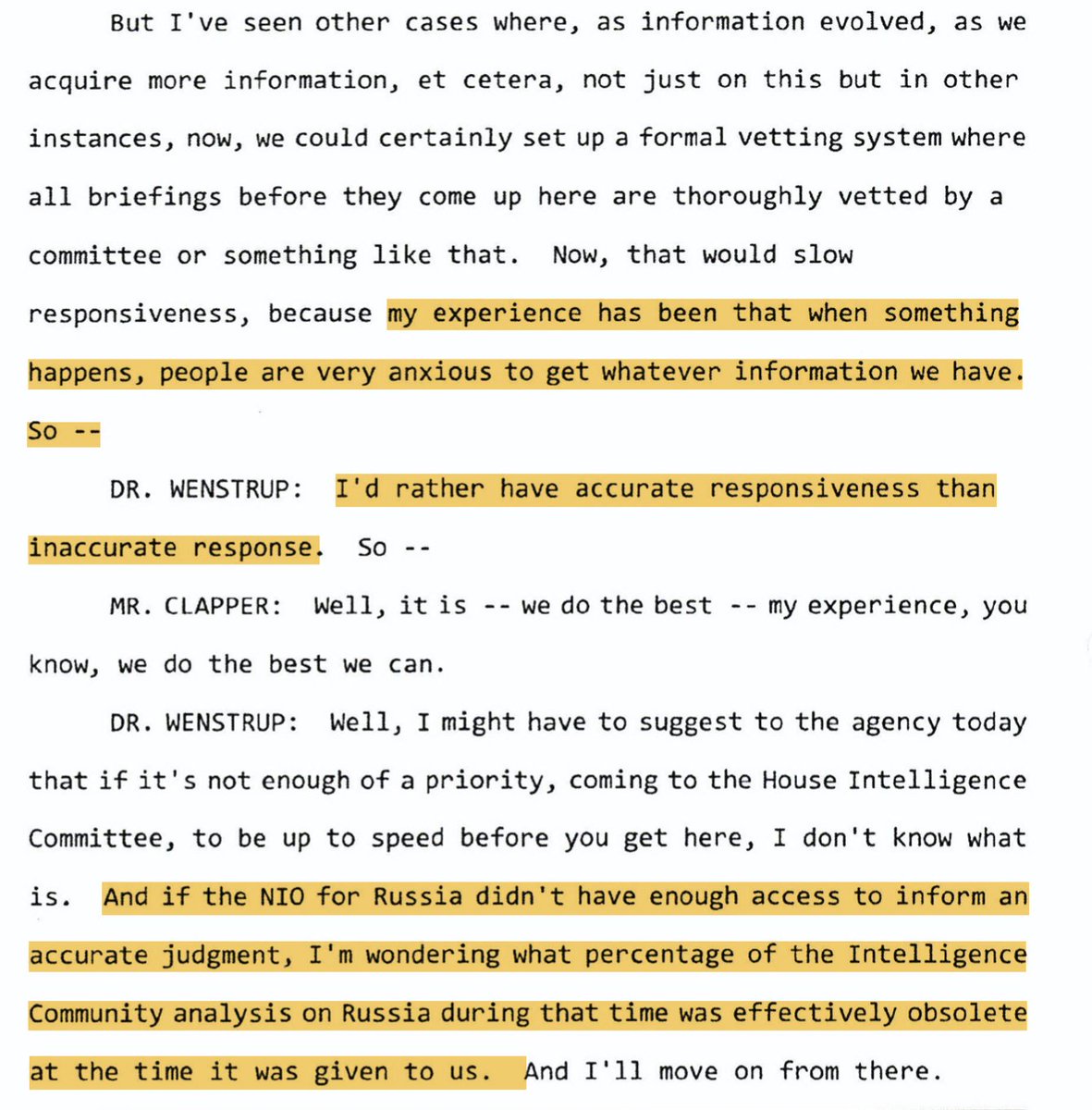 CLAPPER: Well, in an emergency we want to go as fast as we can while also knowing that people might use our products to decide where to put nukes. So it's a balance. WENSTRUP: Well, *I* would be both fast AND perfect in your job. CLAPPER: