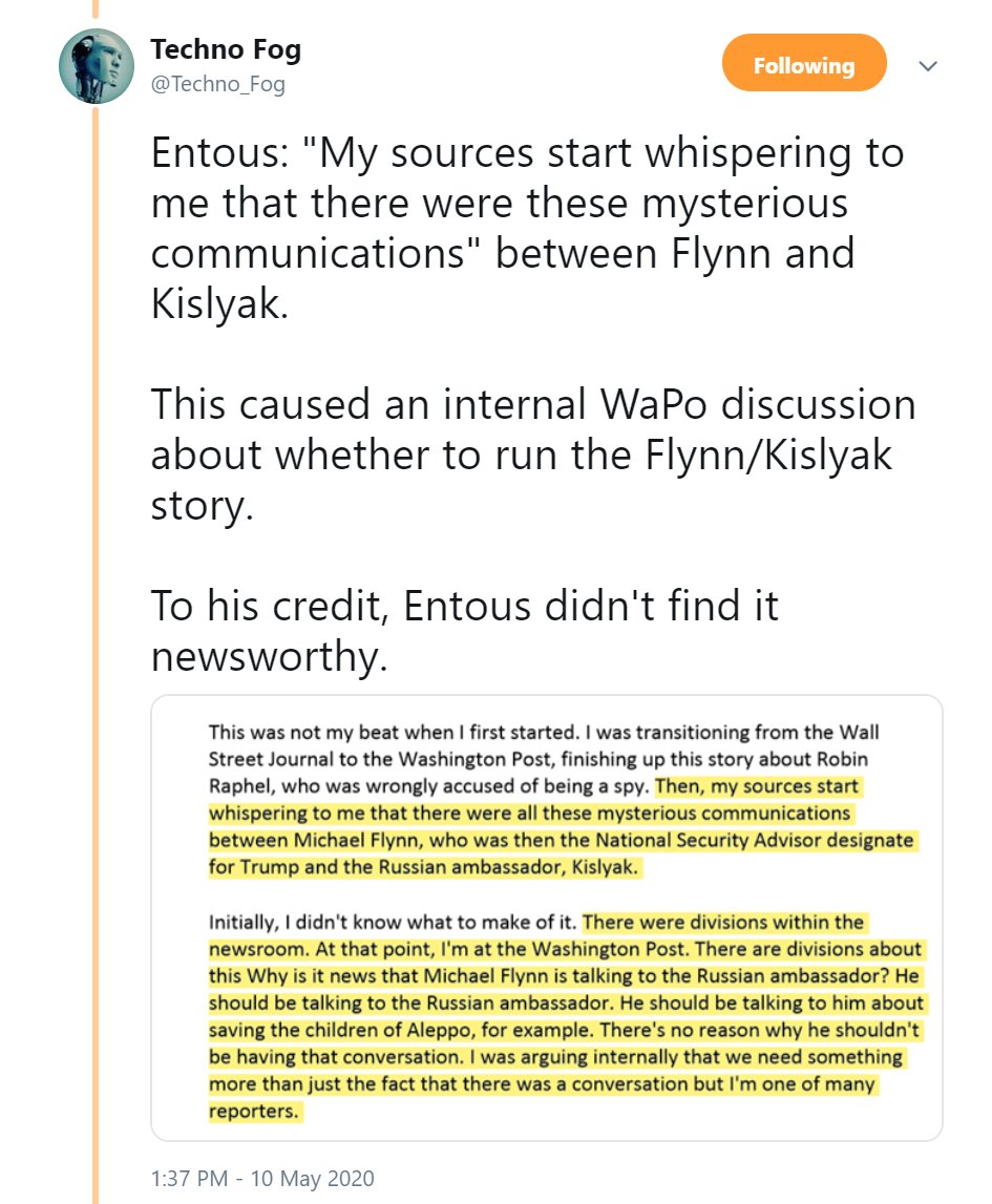 48) Entous is a news reporter. The calls were not hard news so he didn't do a story on them.  #Obamagate