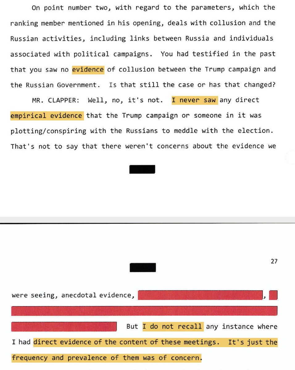 ROONEY: So apparently there's no collusion.CLAPPER: No. I said that as DNI I wasn't an investigator nor had I *received* evidence. BUT THERE WERE RUSSIANS EVERYWHERE so you're not out of the woods.