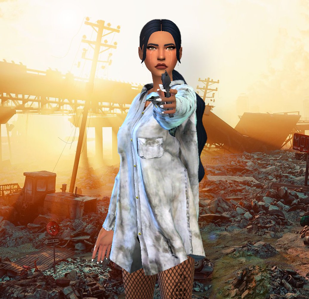 _Meghantron_'s tweet photo. Miss Cyprus is ready to fight and will do her best to survive in the apocalypse. Clothes from Busra.  
@Sims4_MissWorld
 #S4MWS19CH9 https://t.co/fsIlzDYeDO