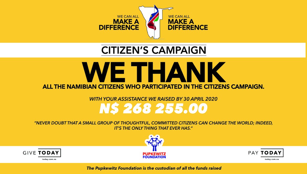 Never doubt that a small group of thoughtful, committed citizens can change the world; indeed, it's the only thing that ever has.
#pupkewitz #thankuNamibia