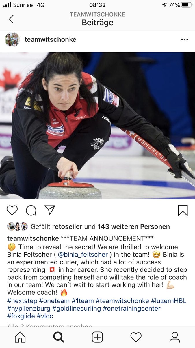 A new challenge awaits me 🏋️‍♀️! I‘m looking forward to staying in curling 🥌😍. I will become coach of Team Witschonke. A young team with a lot of potential. Follow us on Instagram (teamwitschonke) or Facebook (LuzernHBL). See you!