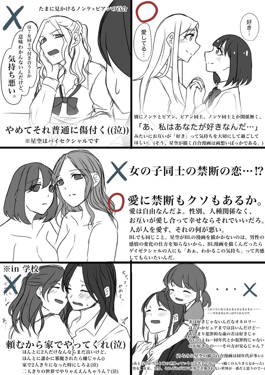 友達によく勘違いされるので星空の描くえちと百合の定義(のようなもの)を書きました()

えちとか百合とかならなんでもいいって訳じゃないんだよって話です……イラストじゃなくてごめんね() 