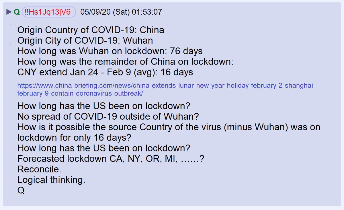 77) How is it that China, where Covid-19 originated, was only on lockdown for an average of 16 days while the U.S has been on lockdown for almost 2 months with some states forecasting lockdowns extending into the fall?