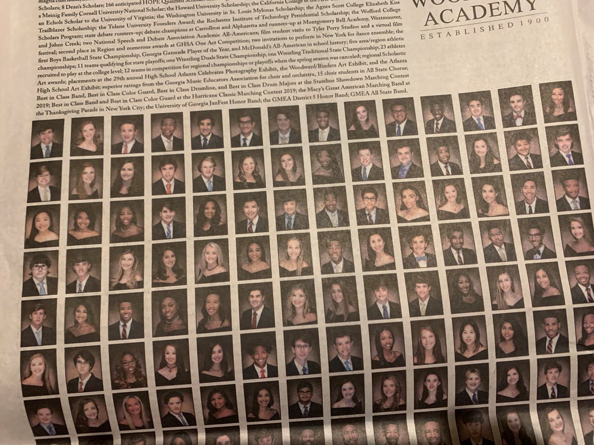 EmmaED1's tweet photo. Even though commencement is moved to July, @WoodwardAcademy  still ran its annual full page ad in the Sunday @ajc  celebrating the graduating seniors. Can you find me? https://t.co/95V6tvg2Qh
