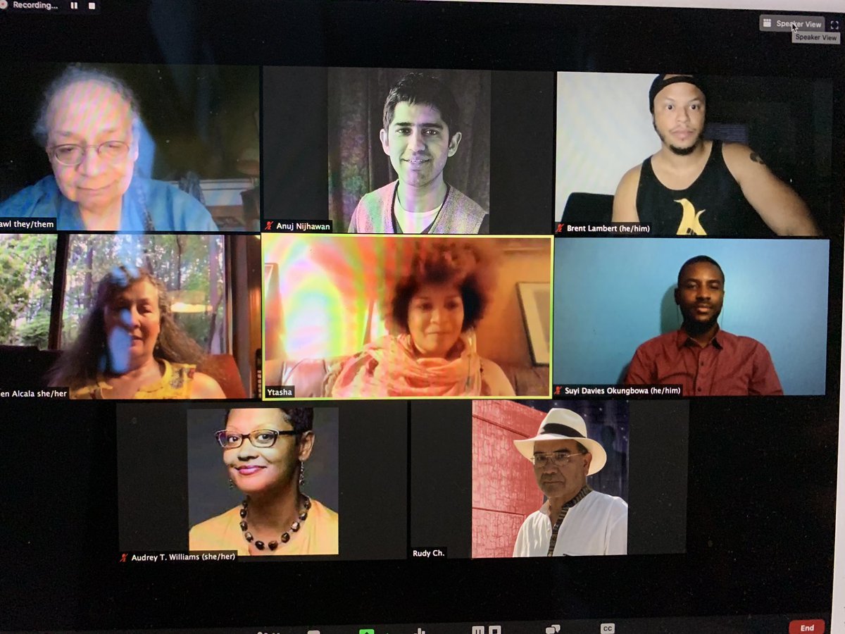 shufflenetwork's tweet photo. Our closing night reading with @fiyahlitmag is now underway! Speculative fiction night kicked off by @ytashawomack
Tune in to hear her, @NisiShawl, @IAmSuyiDavies and more at #WeekendOfWords https://t.co/YLkhDTq6Xv
