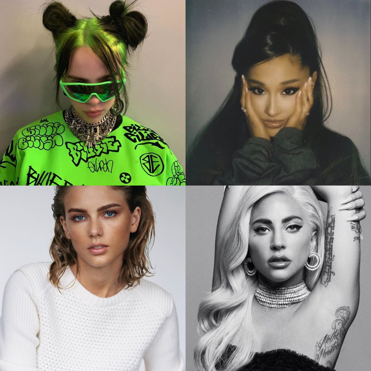 PopBase's tweet photo. Ariana Grande, Billie Eilish, Taylor Swift, & Lady Gaga were the biggest female contributors to 2019โs record-breaking global music industry totals.
The 4 superstars combined brought in over $6.8B in total revenue, meaning they made up over 1/3 of the industry in 2019. https://t.co/RUiSf0o5eu