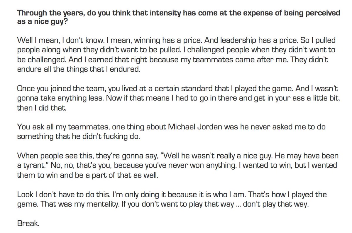 Michael Jordan at the end of Episode 7 tonight was incredible.

“Winning has a price."

His full sequence to end the episode…
