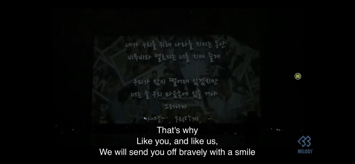 their message for eunkwang  to sungjae and hyunsik, “we will send you off bravely with a smile. go and come back safely.”