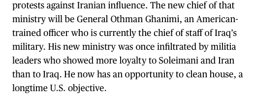 Wow, this is stated as fact in this article:General Othman's new ministry "Was once infiltrated"?? Fact: Badr still owns this ministry & its commander Hadi al-Ameri and leader of the Fatih Party (that Kataib Hezbollah is apart of) supports Kadhimi.