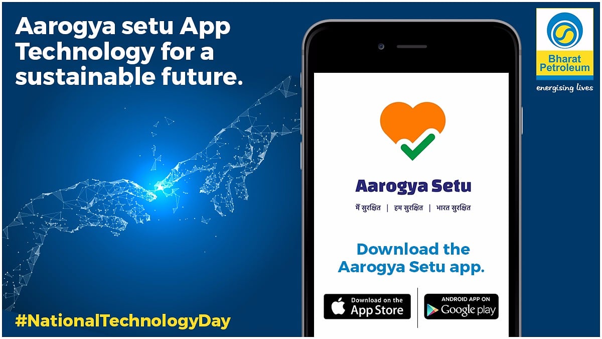 BPCLimited's tweet photo. To know science is to know magic, technology is the perfect example of that. Download the Aarogya Setu App and experience how technology can help you stay safe from #Coronavirus.  
#NationalTechnologyDay https://t.co/a79QpcmF6Q