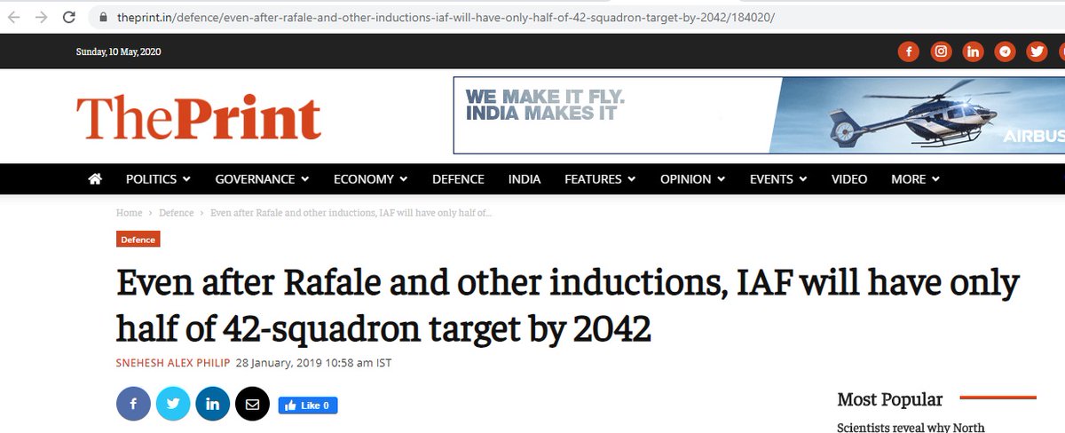 So what if Rafale-in his own words- is a good choice; on two dates (29th Mar 20 & 14th April 20 & in a span of fortnight)-he informed us readers as to how deliveries are not gonna fructify soon....never miss "gold-standard" umbrella story of 28th Jan 2019 as tht guides everything