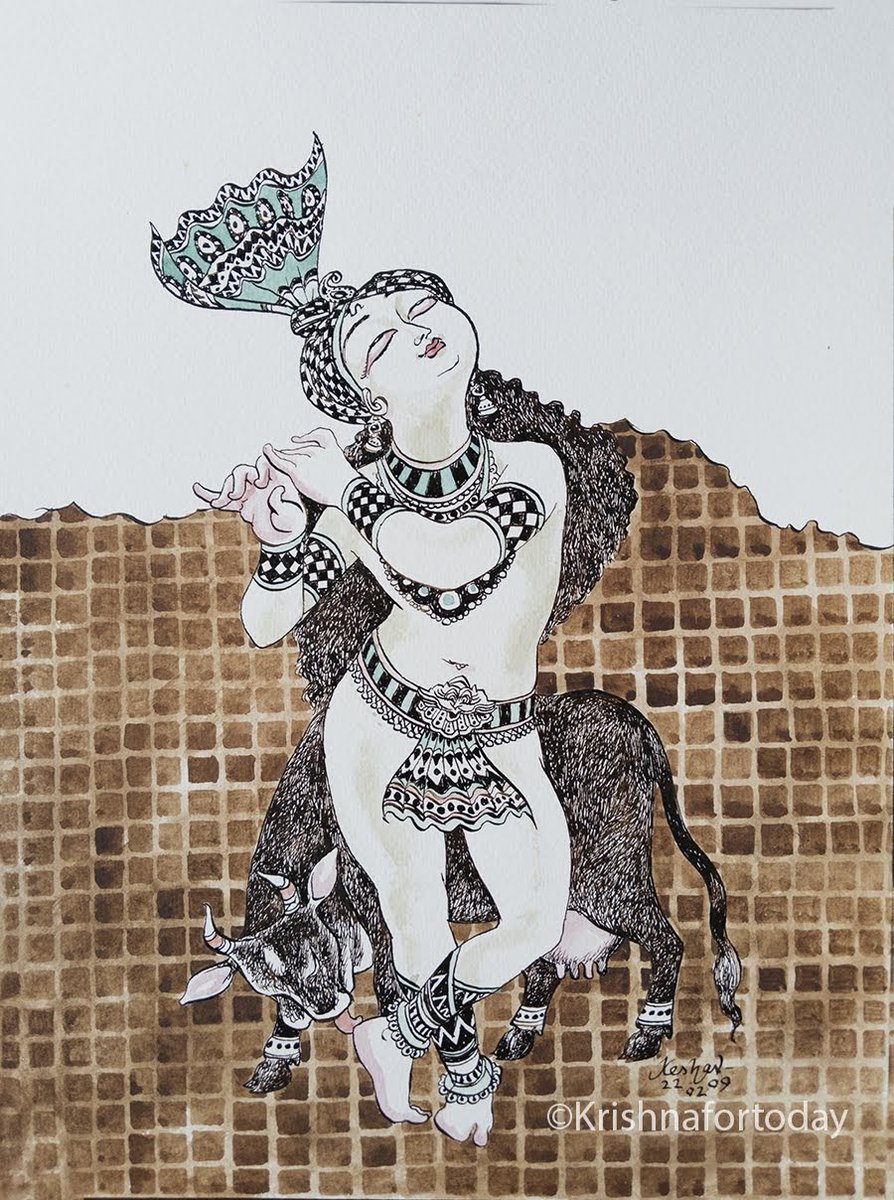 Chocolate Krishna #indianink #watercolour #Krishnafortoday