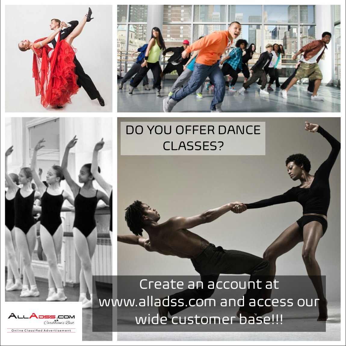 all_adsstt's tweet photo. Do you offer dance classes?

Create an account at https://t.co/YMC5k4CuoL and have access to our wide customer base...

#alladss #dancer #danceteacher #contemporary #ballroom #classicalballet #createaccount  #onlineadvertising #onlinedirectory
#TrinidadandTobago https://t.co/DqZdWG8coD