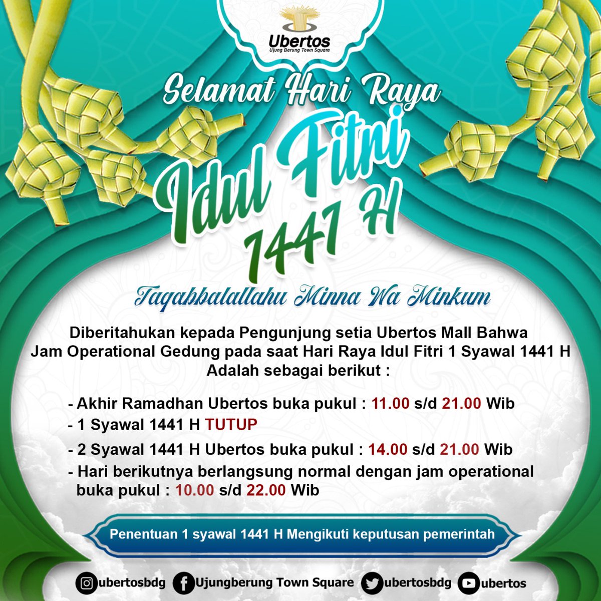 ubertosbdg's tweet photo. Selamat hari senin sobat ubertos 😁 nih ada jam operasional baru nih untuk hari raya idul fitri https://t.co/jh3rG18Xwm