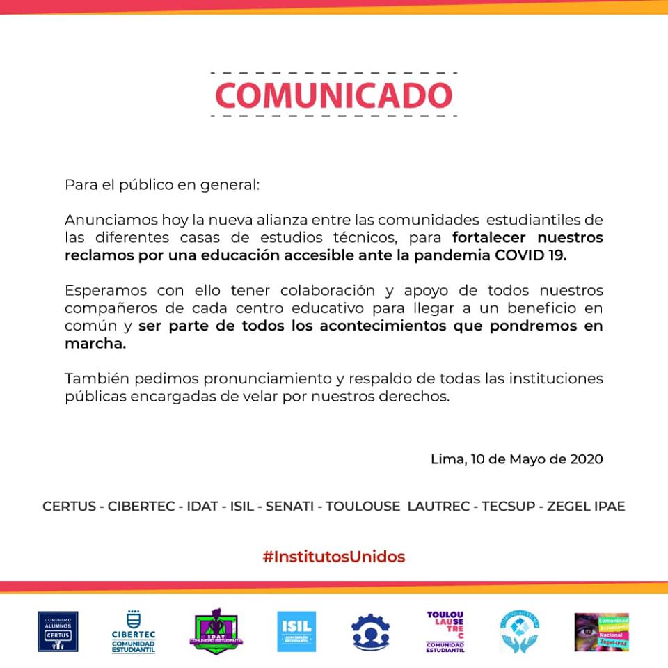 cen_zipae's tweet photo. ¡Juntos por los derechos de los estudiantes de institutos privados de todo el país!
¡Educación para salir adelante! 
@CECibertec @alumnoscertus @AsociacionIsil @y_alumnos @CTecsup @CSenatinos @IdatComunidad
#Comunicado #estudiantes #comunidad #protesta #derechos #educacion #Peru https://t.co/wJgFSPyyoJ