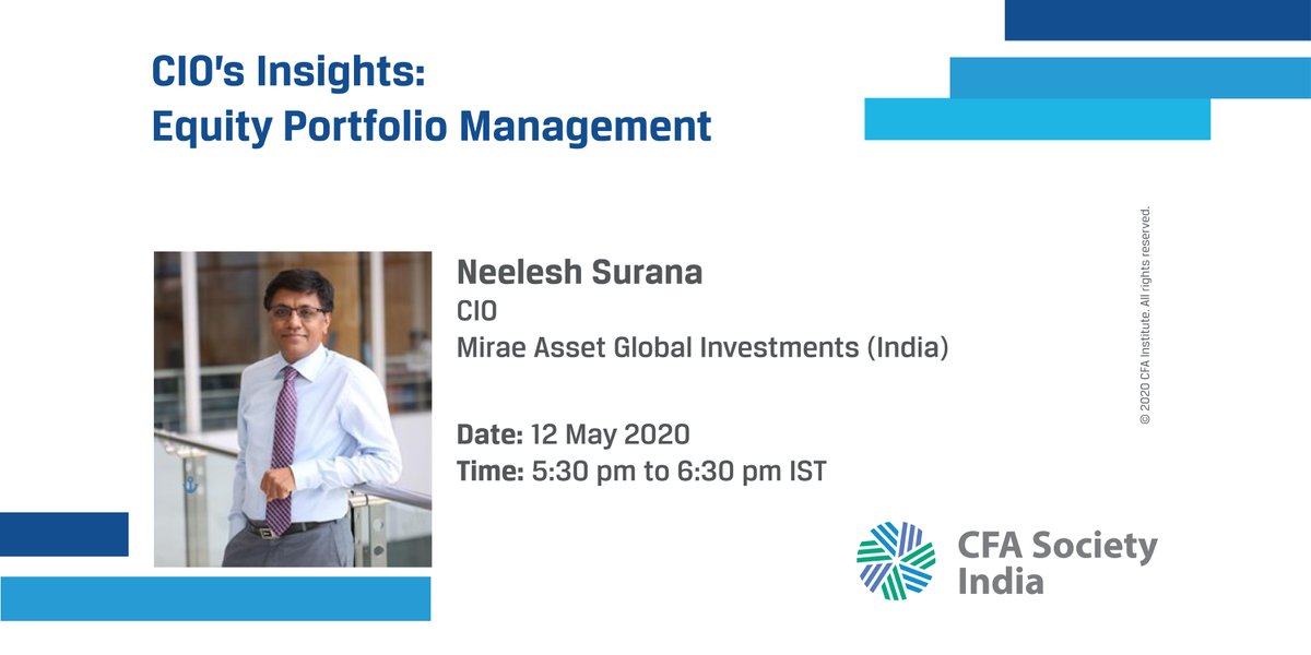 CFASocietyIndia's tweet photo. CFA Society India is proud to invite you to the upcoming webinar “CIO’s Insights - Equity Portfolio Management” featuring Neelesh Surana, CIO, @miraeasset.
 
Mod: @VinaygBagri, CFA, Treasurer - CFA Society India
 
Register today!
https://t.co/SIE35CObOT https://t.co/PGKPijUxNE
