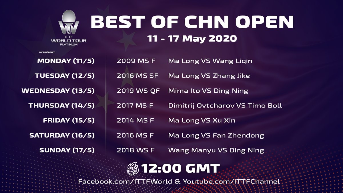 WTTGlobal's tweet photo. Get your 🍿 ready as we bring you the #BestOfChinaOpen this week on #ITTFSmashback‼️
￼
Which match are you most looking forward to⁉️
￼
🍿 #StayHomeWithTT &amp; catch up on more #TableTennis action 👉 https://t.co/hO70lZ0i0m https://t.co/6BwC4UgEpo