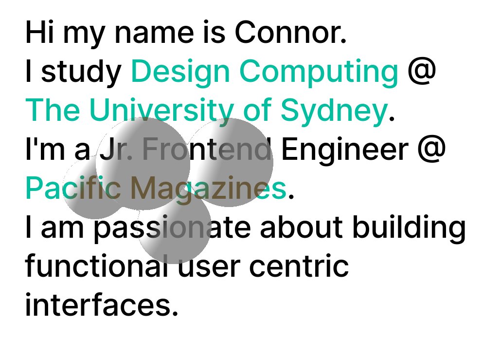connorgm's tweet photo. Added a dynamic ray marched GLSL background to the hero text of my portfolio.  Background-blend-mode looks so good with it.  https://t.co/8NFLvNAfc0 https://t.co/YGK3lm1LwQ