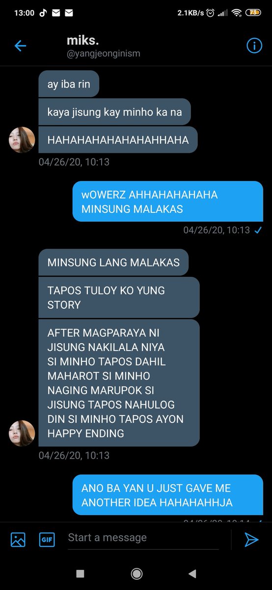 — we exchanged ideas after that HAHAHAHHAHAHAHAHA AKO PA YUNG NAG-AYA SA'YO NG COLLAB AU PERO HINDI NATIN ALAM PA'NO NAGWOWORK GAGI. are u still up for it tho? 