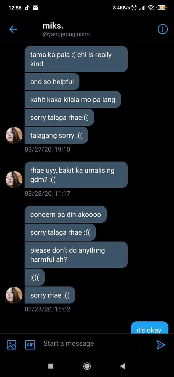 — pero on that same day nag-away tayo kasi nga dahil sa stay rambulan HAHAHHAHAHA ALAM KONG NAKAKAHIYA PERO AT LEAST WE LEARNED NAMAN. heto yung sorry ka ng sorry sa'kin that night tsaka the next day pero wala akong reply no'n kasi kinuha selpon ko potek ako pa talaga yung +