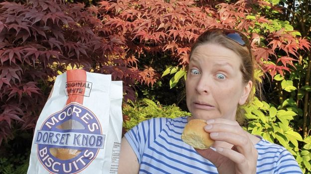 "Those knobs were going down - no-one else was going to beat me." 
Kate Scott, from Shaftesbury, wins #Dorset 's annual knob-eating competition 
<a href="/DorsetKnobThrow/">Dorset Knob Throwing</a>