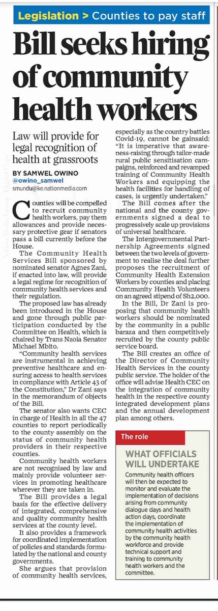 11.05.2020 Nation Newspaper, Community Health Services Bill 2020