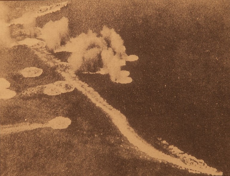 Kipling saw fierce action in the Med. This picture is of an earlier attack in 1941 on HMS Kelly, Kashmir and Kipling by German bombers, taken by the Luftwaffe pilot Heinz Migoed.
