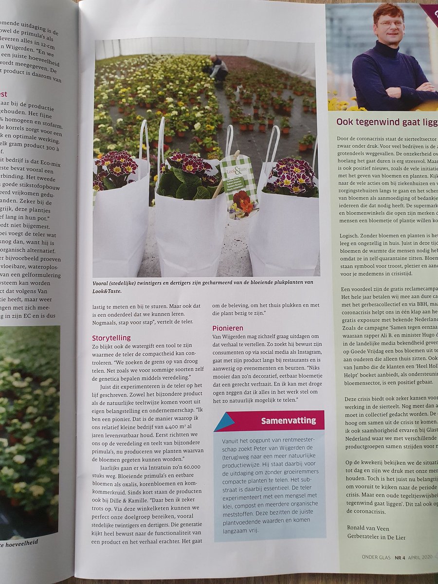 Voor diegene die de april-editie van <a href="/OnderGlas/">Vakblad Onder Glas</a> gemist heeft: samen met <a href="/lookandtasteNL/">Look and Taste</a> Peter van Wijgerden een mooie bijdrage mogen leveren over o.a. #compacttelen met behulp van #organische meststoffen. Bij Peter in de teelt van eetbare bloeiende plukplanten 🌼 🍽 <a href="/dcmnederland/">DCM Nederland</a>