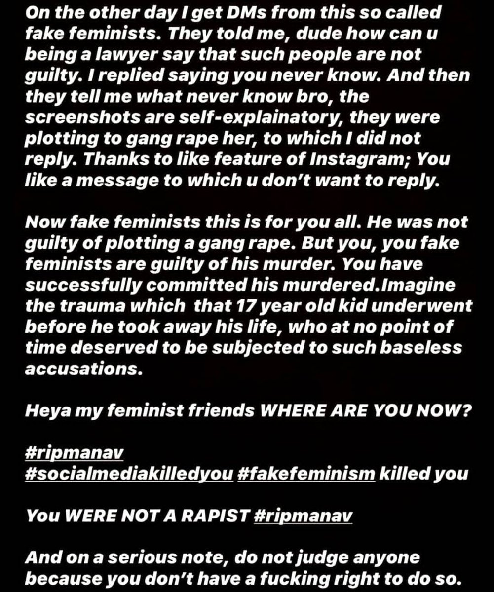 superankik's tweet image. Don&apos;t hide and rant on the term #feminism 
Think, confirm, investigate the truth and then throw acquisitions. 
#ripmanavsingh 
One innocent dead, bcuz of teenagers fuss on social media.