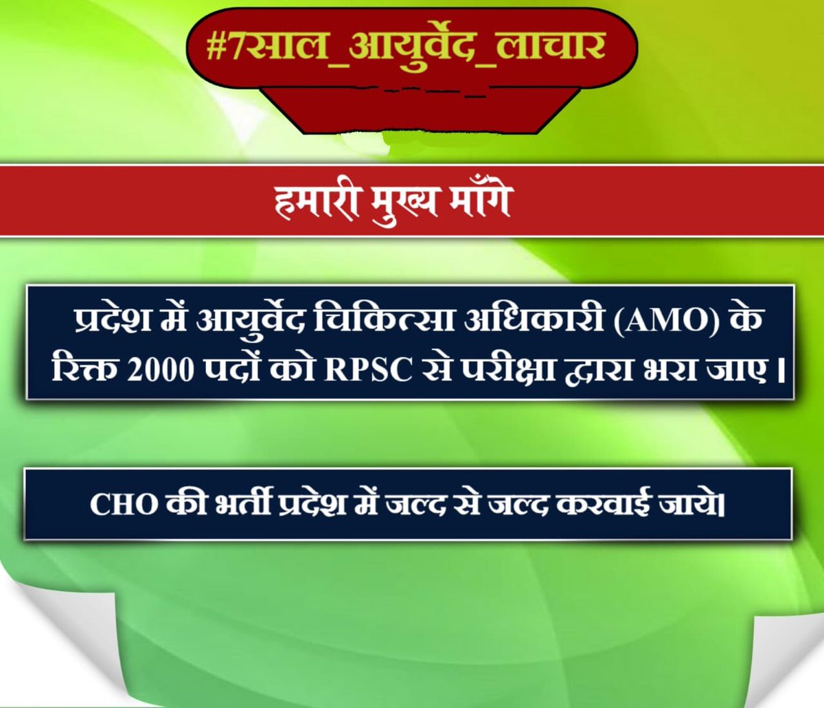DEVRENU6's tweet photo. आज आयुर्वेद में भारी बेरोजगारी छाई हुई हैं और उसके ऊपर निष्ठुर सरकार 7 वर्षो से एक भी AMO का पद नही भर सकी।
AMO vacancy शीघ्र निकाले सरकार
#7साल_आयुर्वेद_लाचार
@ashokgehlot51
@SachinPilot
@RajCMO
@RaghusharmaINC
@rohitksingh https://t.co/dZqq1XY2a7