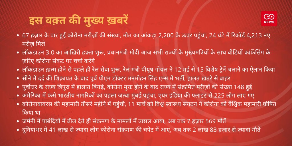 GoNewsHindi's tweet image. #GoHeadlines #TopNews #Lockdown @Indianrailway18 #ManmohanSingh #VandeBharathMission @WHO 

Also Visit- Gonewsindia.com
