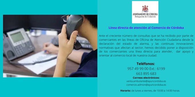 📞📞 Recordamos nuestro servicio de atención telefónica al pequeño comercio.