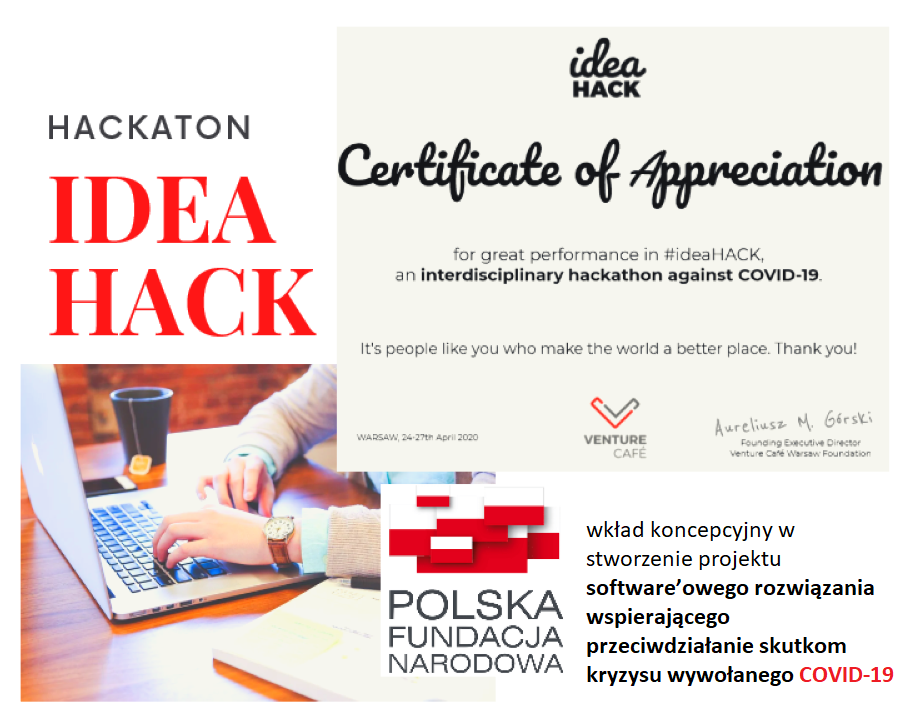 Fundacja_PFN's tweet photo. Podczas hackatonu #Ideahack projekt #PFN został wyróżniony pod kątem technologicznym i koncepcyjnym za projekt platformy ofert i zapytań pomocowych, proponującej użytkownikom opcje dopasowane do ich możliwości i umiejętności oraz otrzymał certyfikat uznania za innowacyjność👊 https://t.co/J0OoAWRuiW