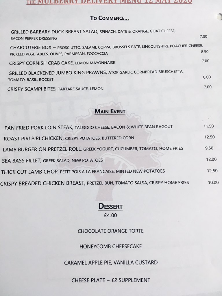 MulberryThet's tweet photo. New menu this week! #restaurants #thetford #delivery  #reinventing #goodfood #dinnerinabox https://t.co/lwlzBHTCc6