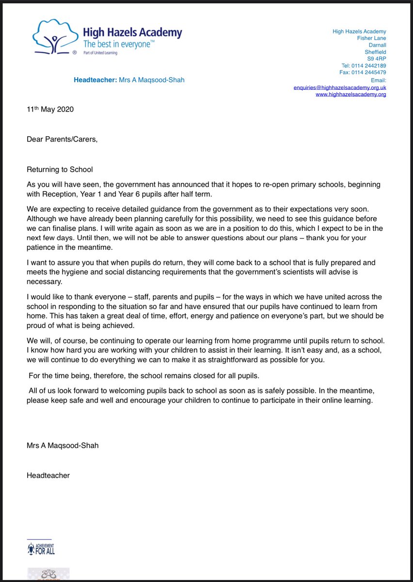 High Hazels Academy Dear Parents Carers Here Is A Copy Of The Letter We Sent Today Thank You For Your Continued Support High Hazels Academy Dear Parents Carers Here Is A Copy Of The Letter We Sent Today Thank You For Your Continued Support