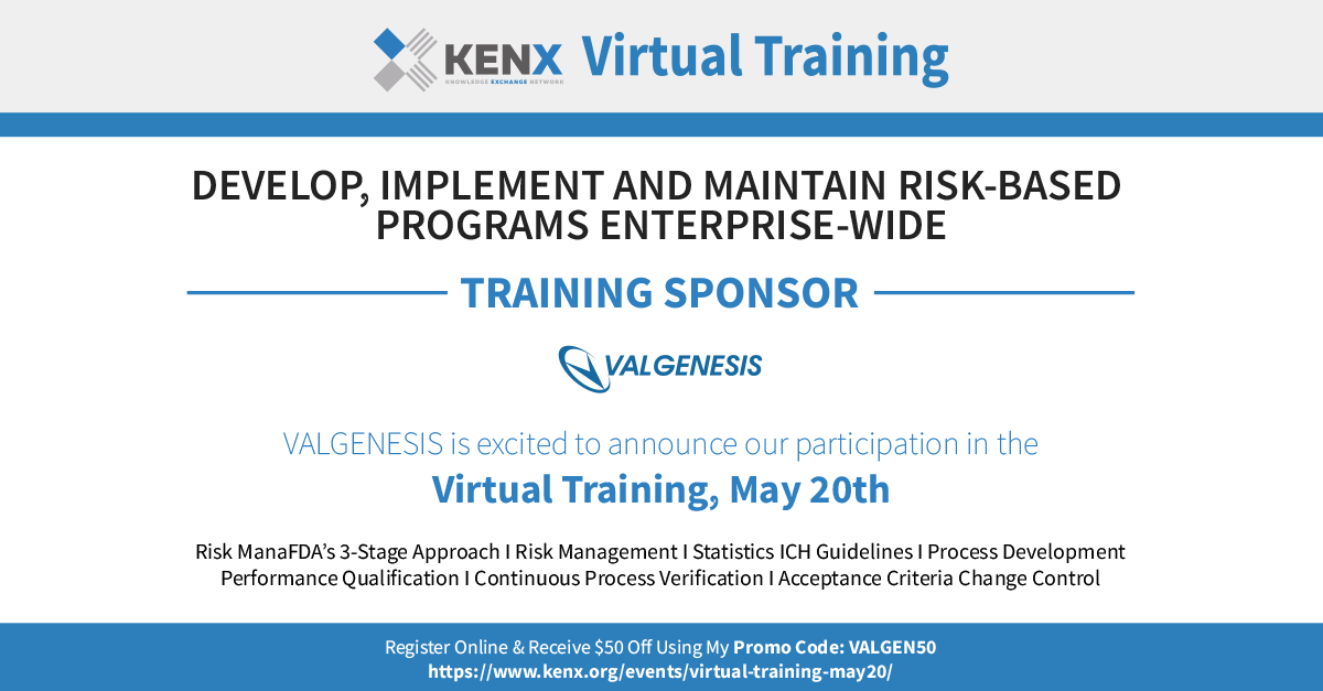 ValgenesisInc's tweet photo. You’re invited to Process Validation &amp; Continued Verification: Virtual Training! Join us on May 20th, 2020 from 10:45 AM EDT to 5:45 pm EDT, where KENX and ValGenesis Inc will be hosting a live virtual training.. https://t.co/ifJSeAkhPv
#PaperlessValidation #KENX #VirtualTraining https://t.co/6rTVXOBqiC