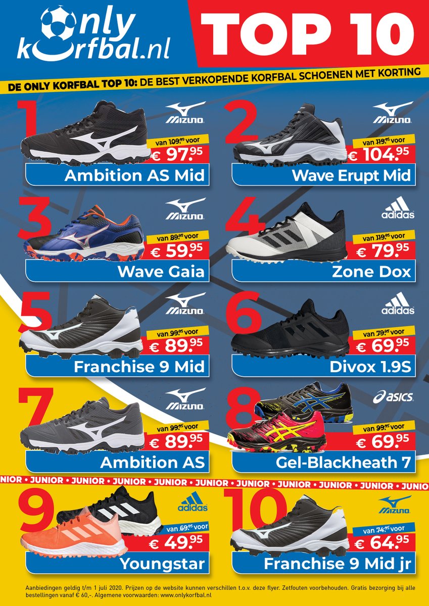 We hebben groen licht en mogen het veld weer op. Weliswaar op gepaste afstand, maar super blij dat we weer een balletje met elkaar mogen gooien.

Mocht je nog nieuwe korfbalschoenen nodig hebben, dan hebben we een prachtige collectie voor je.