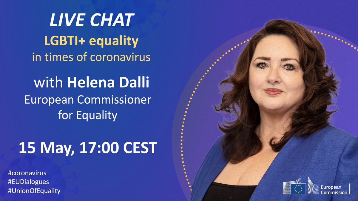 EU_Justice's tweet photo. What is @EU_Commission doing to address the impact of the #coronavirus crisis on the LGBTI community? 🏳️‍🌈🇪🇺

📣Facebook live chat with @helenadalli this Friday 
➡️https://t.co/xEbNNao9aF 

❓🤔Already have a question in mind? 
📩Post it in the comments below👇 

#EUDialogues https://t.co/yjxxDqvQZN